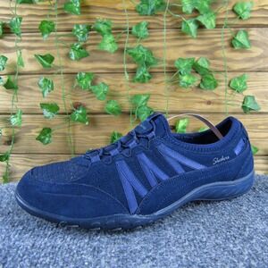 Skechers Breathe Easy Moneybags Women 9.5 Navy Suede Slip On Comfort Sneakers